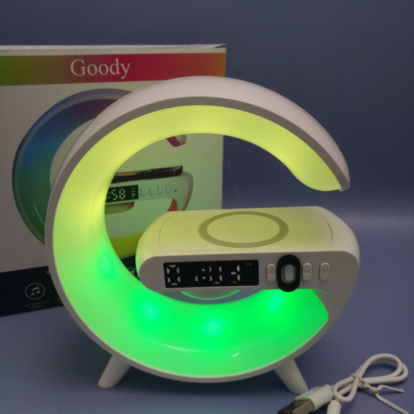 Блютуз - колонка - ночник с беспроводной зарядкой, часами и будильником Goody G63 / 4в1